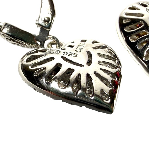 Sparkling Silver Heart Drop Earrings - Picture 7 of 9